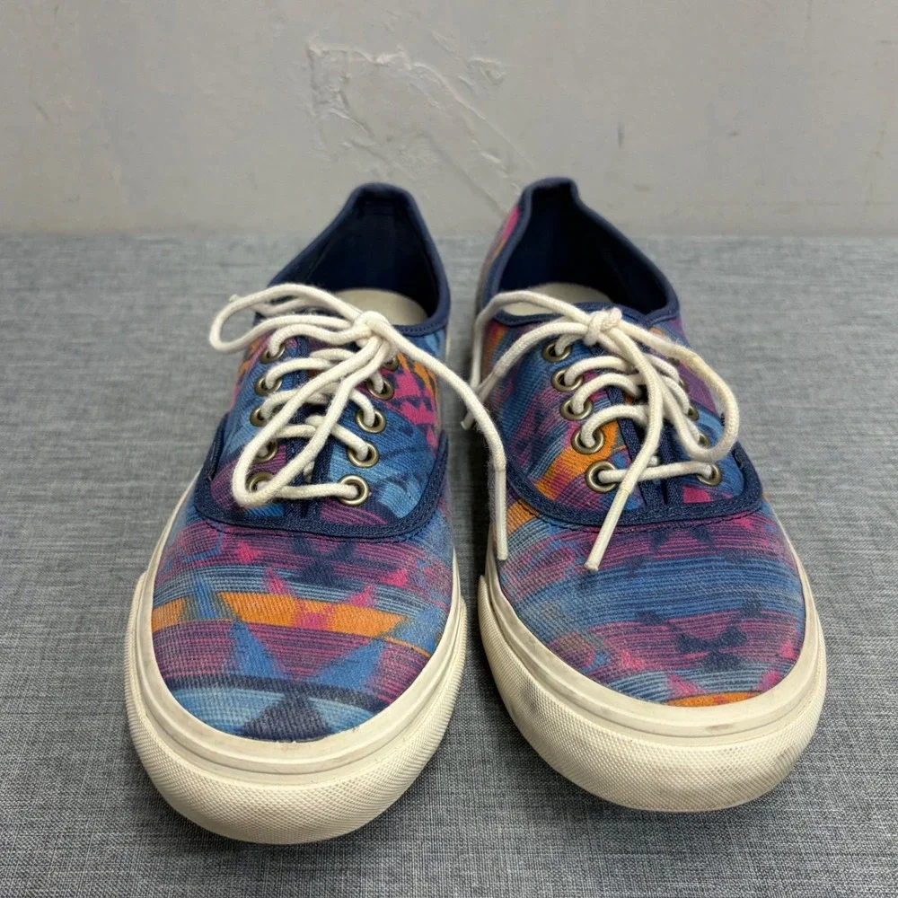 Vans Authentic Lo Pro Shoes Womens 7 Blue Multi Geometric Tribal Print Sneaker